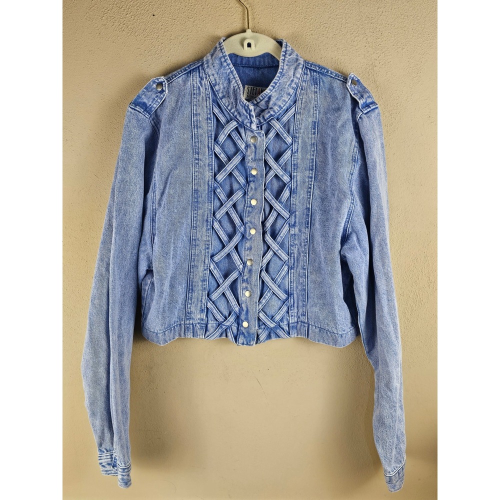 Vintage 80's Stefano International Womens Demin Lattice Weave Crop Jacket Large